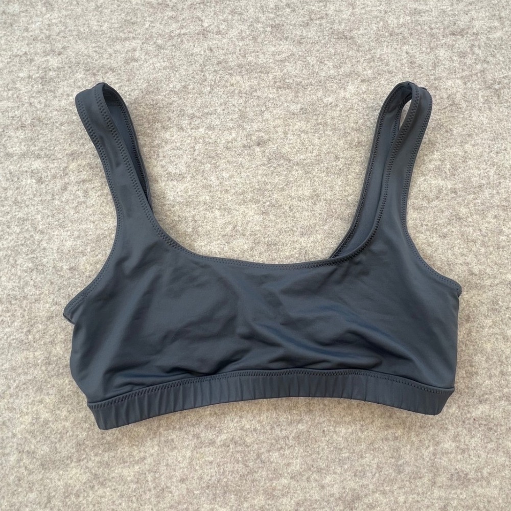 Skims Signature Swim Tank Bikini Top Womens Medium Dark Gray Scoop Neck